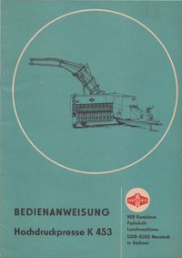Betriebsanleitung: Hochdruckpresse K 453