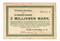 Notgeld der "Kolb & Schüle A.-G." über 2 Millionen Mark
