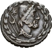 Denar serratus des L. Aurelius Cotta mit Darstellung eines Adlers