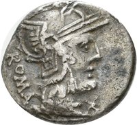 Denar des M. Caecilius Q. F. Metellus mit Darstellung eines Makedonenschilds