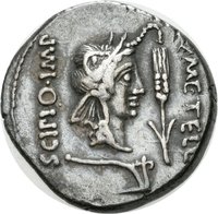 Denar des Q. Caecilius Metellus Pius Scipio mit Darstellung des Hercules