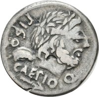 Denar der Römischen Republik mit Darstellung von zwei Quaestoren