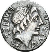 Denar des C. Metellus mit Darstellung der Roma