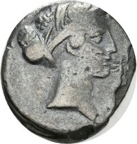 Denar des T. Carisius mit Darstellung einer Sphinx