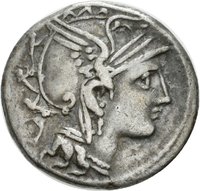Denar der Römischen Republik mit Darstellung der Victoria in einer Triga
