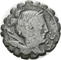 Denar serratus des Ti. Claudius Nero mit Darstellung der Victoria in einer Biga