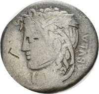 Denar des L. Cossutius Sabula mit Darstellung des Bellerophon auf Pegasus