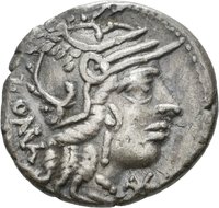 Denar der Römischen Republik mit Darstellung der Victoria in einer Biga