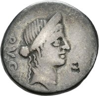 Denar des L. Aemilius Buca mit Darstellung des träumenden Sulla