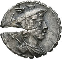 Denar serratus des C. Mamilius Limetanus mit Darstellung des Odysseus