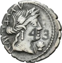 Denar serratus des C. Marius Capito mit Darstellung eines Ochsengespanns