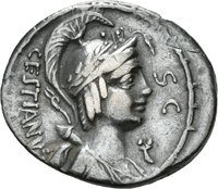 Denar des M. Plaetorius Cestianus mit Darstellung eines Adlers