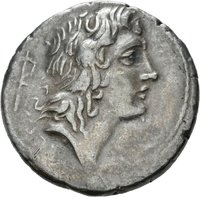 Denar des M. Plaetorius Cestianus mit Darstellung eines Caduceus