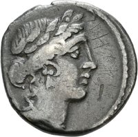 Denar des C. Vibius Pansa Caetronianus mit Darstellung der Roma
