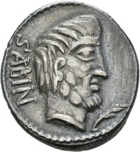 Denar des L. Titurius Sabinus mit Darstellung des Raubes der Sabinerinnen