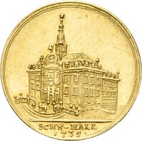 Medaille auf den Wiederaufbau des Rathauses von Schwäbisch Hall nach dem großen Stadtbrand, 1735