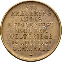 Medaille auf das 1. Kinderfest nach dem Ersten Weltkrieg in Schwäbisch Hall, 1921