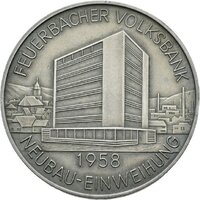Medaille auf die Einweihung des Bankgebäudes der Volksbank Feuerbach 1958