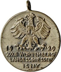 Medaille auf das 33. Württembergische Landesschießen in Isny, 1929