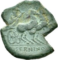 Bronzemünze aus Aesernia (Kampanien) mit Darstellung des Hephaistos