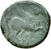Bronzemünze aus Lokroi (Kalabrien) mit Darstellung der Athena