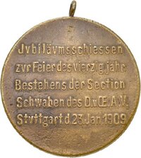 Medaille auf das Jubiläumsschießen des 40-jährigen Bestehens der Sektion Schwaben des AlpenvereinsPräg