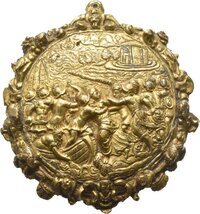 Vergoldete Bronzeplakette mit Darstellung der Entführung der Helena