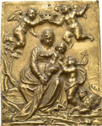 Messingplakette mit der Darstellung der Maria mit Jesus und Johannesknaben