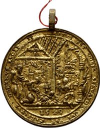 Vergoldete Kalendermedaille mit Anbetung der Hirten und Anbetung der Könige