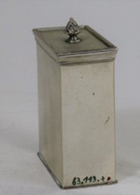 Quadratische Teedose mit glockenartigem Köpfchen