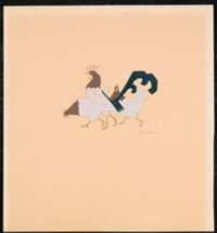 Buntpapierscherenschnitt mit Darstellung von drei Hühnern