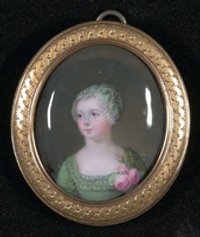 Bildnisminiatur eines jungen Mädchens mit grüner Haube