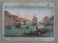 Guckkastenbild der Reihe "Augsburger Folge" mit Darstellung des Hafens von Brest