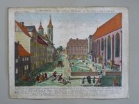 Guckkastenbild der Reihe "Augsburger Folge" mit Darstellung der Pauliner Straße und der Universitätskirche zu Göttingen