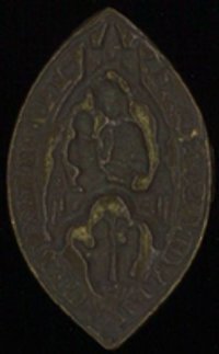 Bronzener Siegelstock mit Darstellung von Maria und Kind