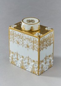 Teedose mit Deckel und gemalten Goldranken