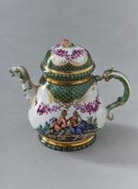 Teekanne mit Figuren- und Mosaikmalerei aus einem Solitaire-Dejeuner