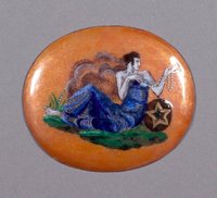 Ovale Kupferemailplatte mit Darstellung einer weiblichen Gestalt