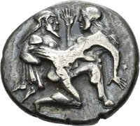 Stater aus Thasos (Thrakien) mit Darstellung eines Satyrn und einer Nymphe