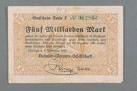 Geldschein der Daimler Motoren-Gesellschaft Stuttgart 5 Milliarden Mark 1923