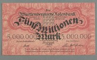 Banknote der Württembergischen Notenbank Stuttgart 5 Millionen Mark 1923