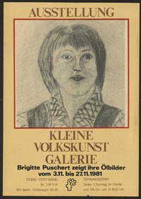 Ausstellungswerbung: "Brigitte Puschert zeigt ihre Ölbilder" von 03.11. bis 27.11.1981