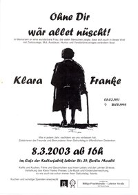 Flyer zum Gedenken an Klara Franke 2003
