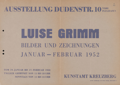 Ausstellungsplakat "Luise Grimm, Bilder und Zeichnungen", 1952