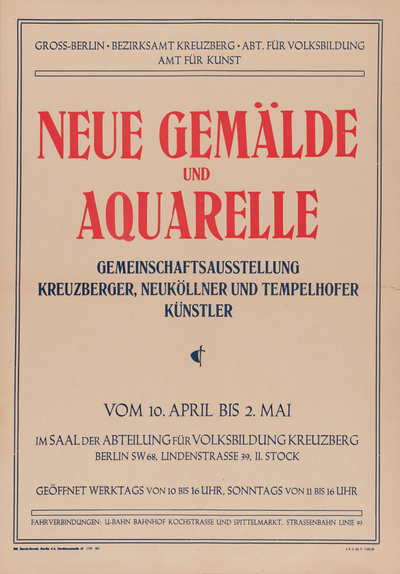 Ausstellungsplakat "Neue Gemälde und Aquarelle", 1948