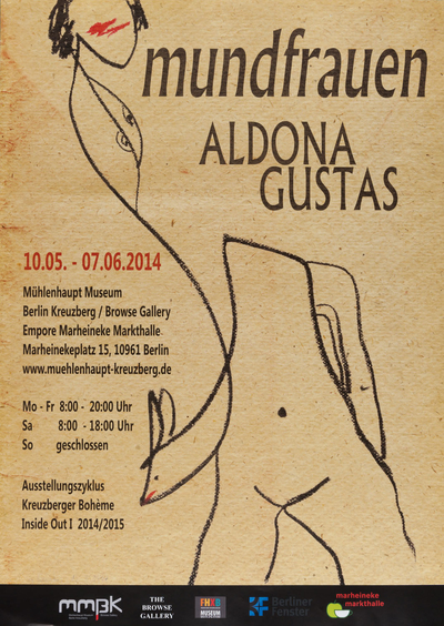 Ausstellungsplakat "Mundfrauen" der Künstlerin Aldona Gustas, 2014