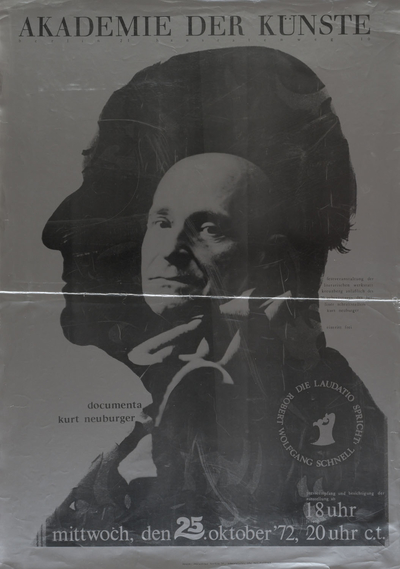 Plakat zur Festveranstaltung der literarischen Werkstatt Kreuzberg zum Künstler Kurt Neuburger, anlässlich seines 70. Geburtstages, 1972
