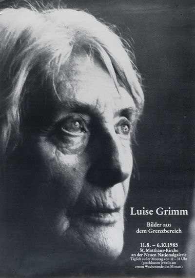 Ausstellungsplakat "Bilder aus dem Grenzbereich" der Künstlerin Luise Grimm, 1985