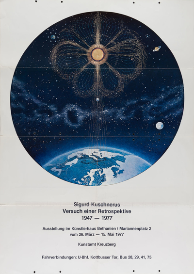 Ausstellungsplakat "Versuch einer Retrospektive" des Künstlers Sigurd Kuschnerus, 1977