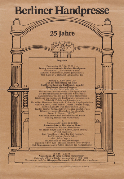 Ausstellungsplakat "25 Jahre Berliner Handpresse", 1986